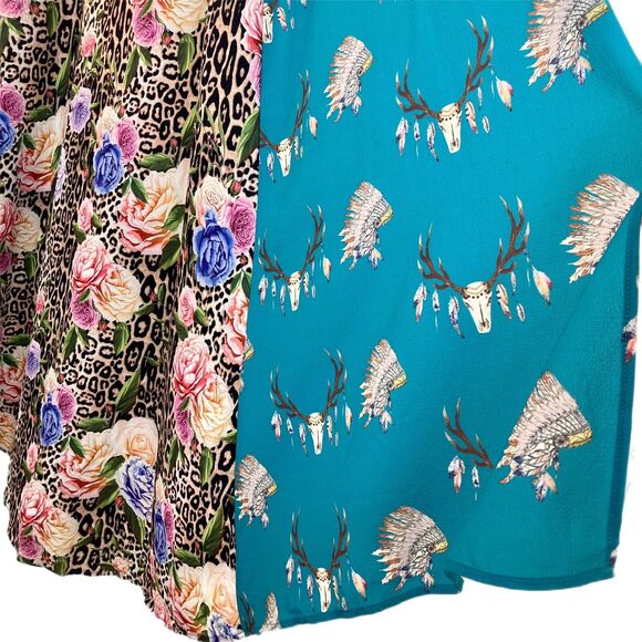 Open Front Sleeveless Duster Cardigan L Asymmetrical Leopard Floral Boho Western - Picture 2 of 13